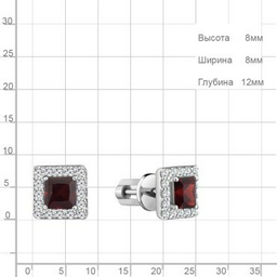 Пусеты AQUAMARINE 4773603А вес 2.26 г серебро, фианит, гранат