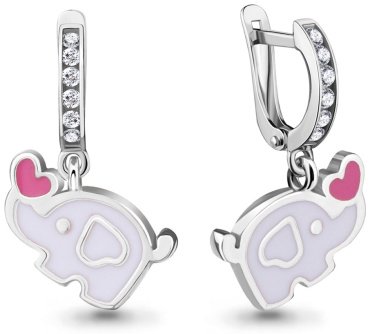 Серьги AQUAMARINE 46836А вес 2.46 г серебро, фианит, эмаль купить,20777