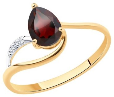 Кольцо Diamant 51-310-00985-2_17 размер 17 вес 1.35 г золото, фианит, гранат купить,136356