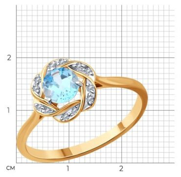 Кольцо Diamant 51-310-01746-1 размер 17 вес 2 г золото, фианит, топаз купить,164021