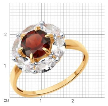 Кольцо Diamant 51-310-02100-2_185 размер 18.5 вес 2.68 г золото, гранат купить,204877