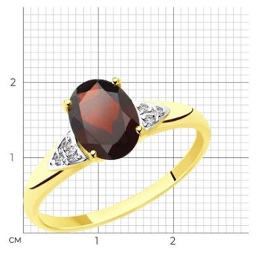 Кольцо Diamant 53-310-00216-2_165 размер 16.5 вес 1.593 г золото, гранат купить,0