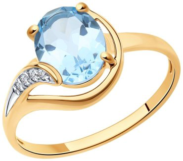 Кольцо Diamant 51-310-01561-2_18 размер 18 вес 1.8 г золото, фианит, топаз купить,186398