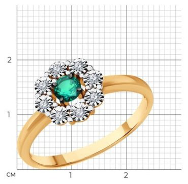 Кольцо Diamant 51-210-01776-2_17 размер 17 вес 2.24 г золото, изумруд, бриллиант купить,547842