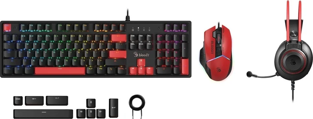 Клавиатура A4Tech Bloody BS5100 + мышь W95MAX Sports Red + Наушники G200S + Коврик BP-50L Black Red