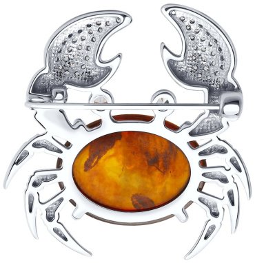 Брошь SOKOLOV 83040036 вес 4.65 г серебро, фианит, янтарь купить,26676