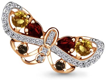 Брошь AQUAMARINE 7267247А.6 вес 1.91 г серебро, цитрин, гранат, фианит