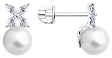 Серьги SOKOLOV 94026050 вес 3.27 г серебро, жемчуг, фианит купить,NaN