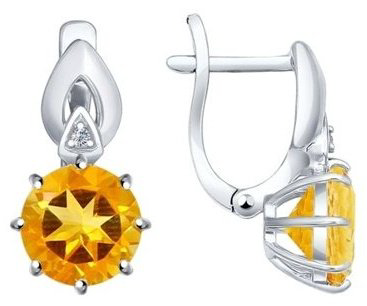 Серьги SOKOLOV 92021221 вес 2.99 г серебро, цитрин купить,NaN