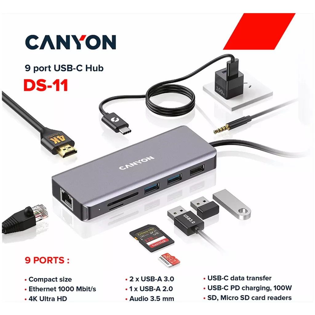 USB Hub Сanyon DS-11 CNS-TDS11 Grey купить,NaN