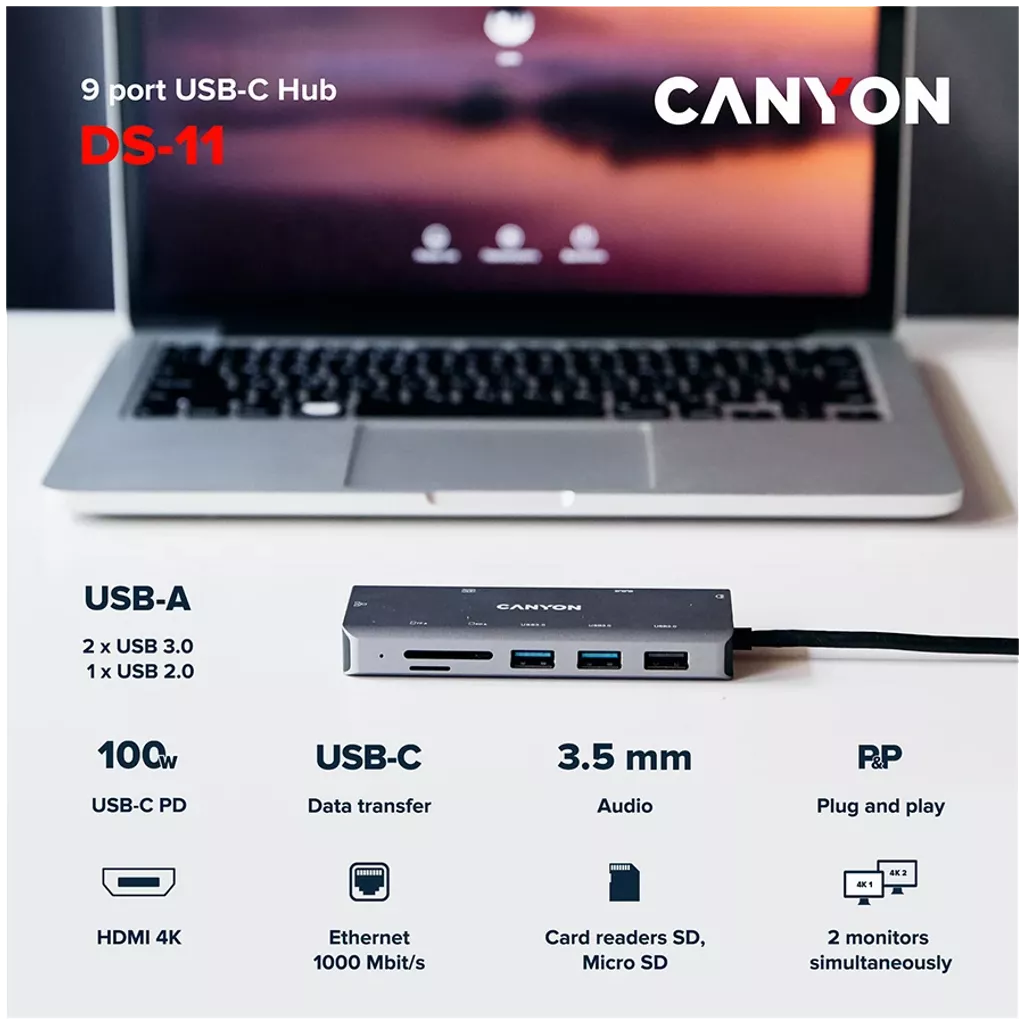 USB Hub Сanyon DS-11 CNS-TDS11 Grey - ForteMarket USB Hub Сanyon DS-11 CNS-TDS11 Grey купить,0
