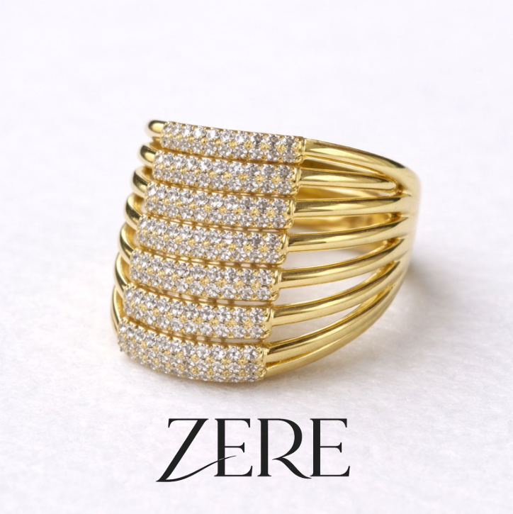 Кольцо женское ZERE золото 585 с фианитами широкое люкс купить,67500