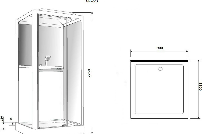 Кабина душевая Kabinka.kz GR223 110х90х225см бело-черный купить,NaN