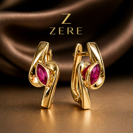 Серьги Zere с красным камнем 2.08гр