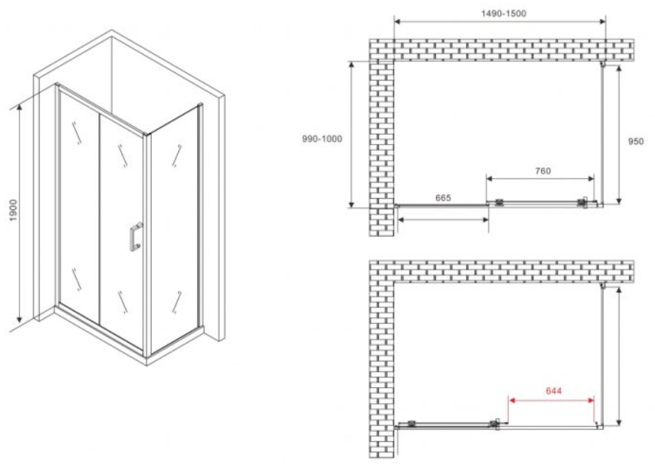 Уголок душевой Abber Schwarzer Diamant AG30150B5-S100B5 100х190см черный купить,428400