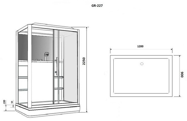 Кабина душевая Grossman GR227R 90x120x225см черный купить,NaN