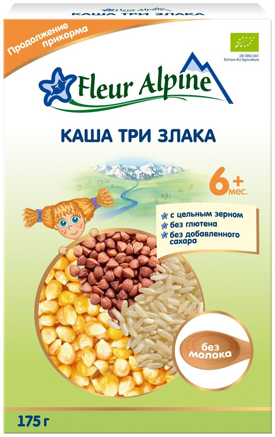 Детская каша Fleur Alpine Безмолочная Три злака с 6 месяцев 175 г купить,NaN
