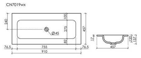 Раковина мебельная Grace CN7019Wx 91х45.7х13.7см белый