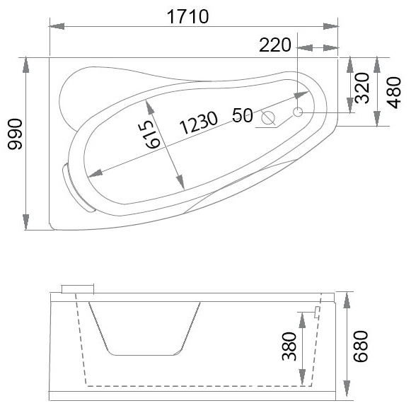 Ванна Gemy G9046 II B L 171х99х68см белый купить,NaN