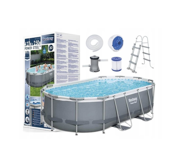 Бассейн каркасный Bestway Power Steel Oval 56620 серый