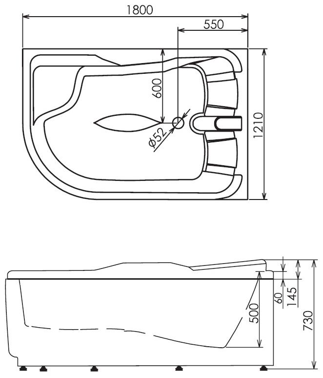 Ванна Gemy G9083 B R 180х121х73см белый