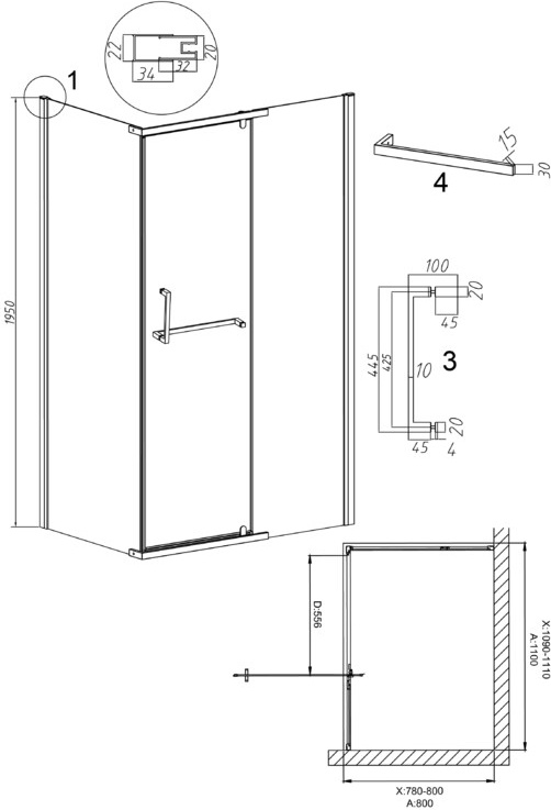 Душевое ограждение Grossman Pragma 120.K33.03.1180.10.02 110х80х195см купить,439600