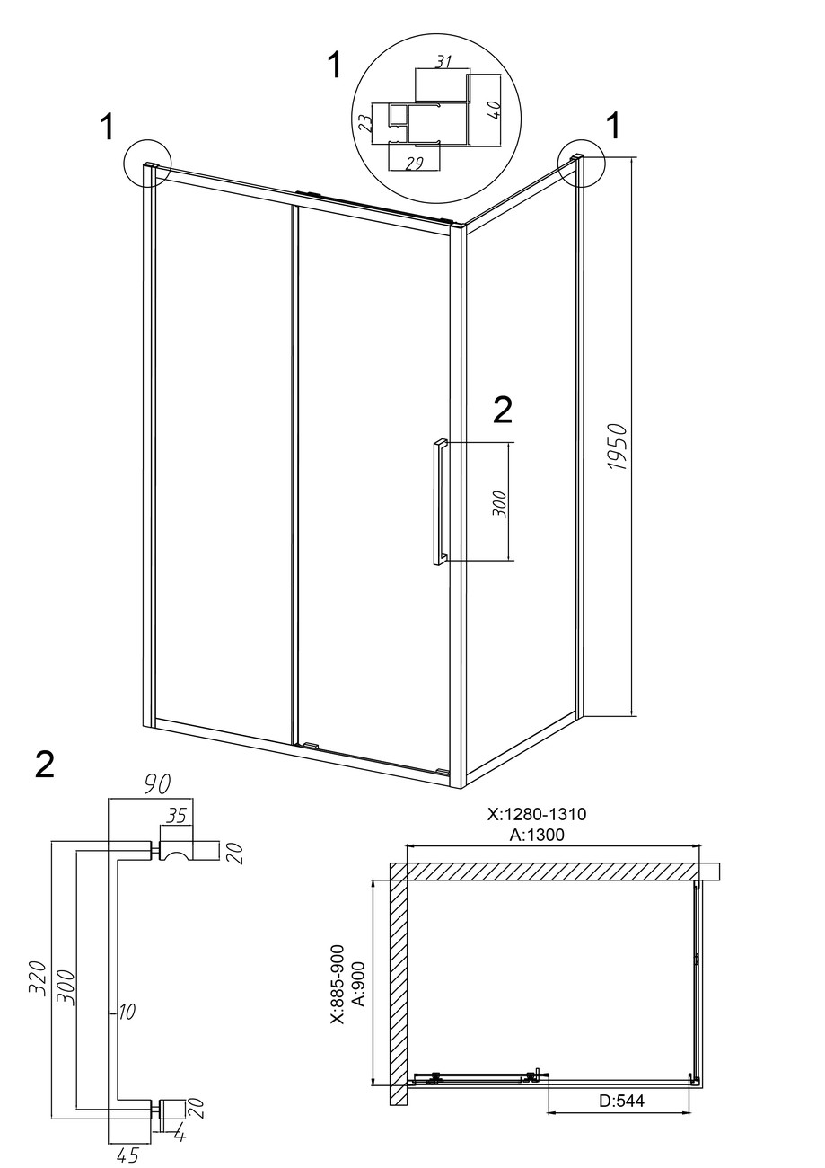 Душевое ограждение Grossman Cosmo 120.K33.02.1390.10.02 130х90х195см купить,NaN