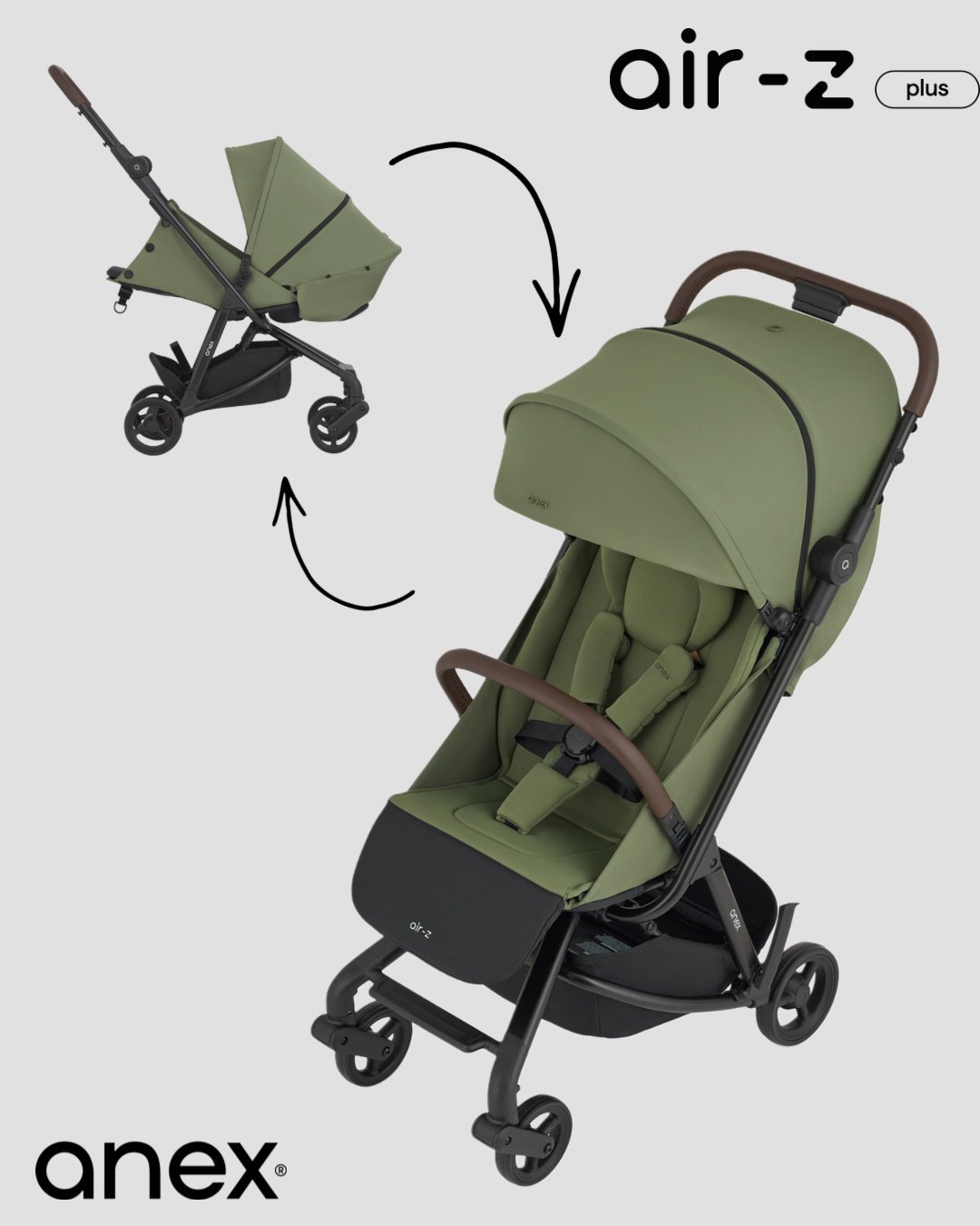 Коляска прогулочная Anex Air-z Plus Elvie, хаки