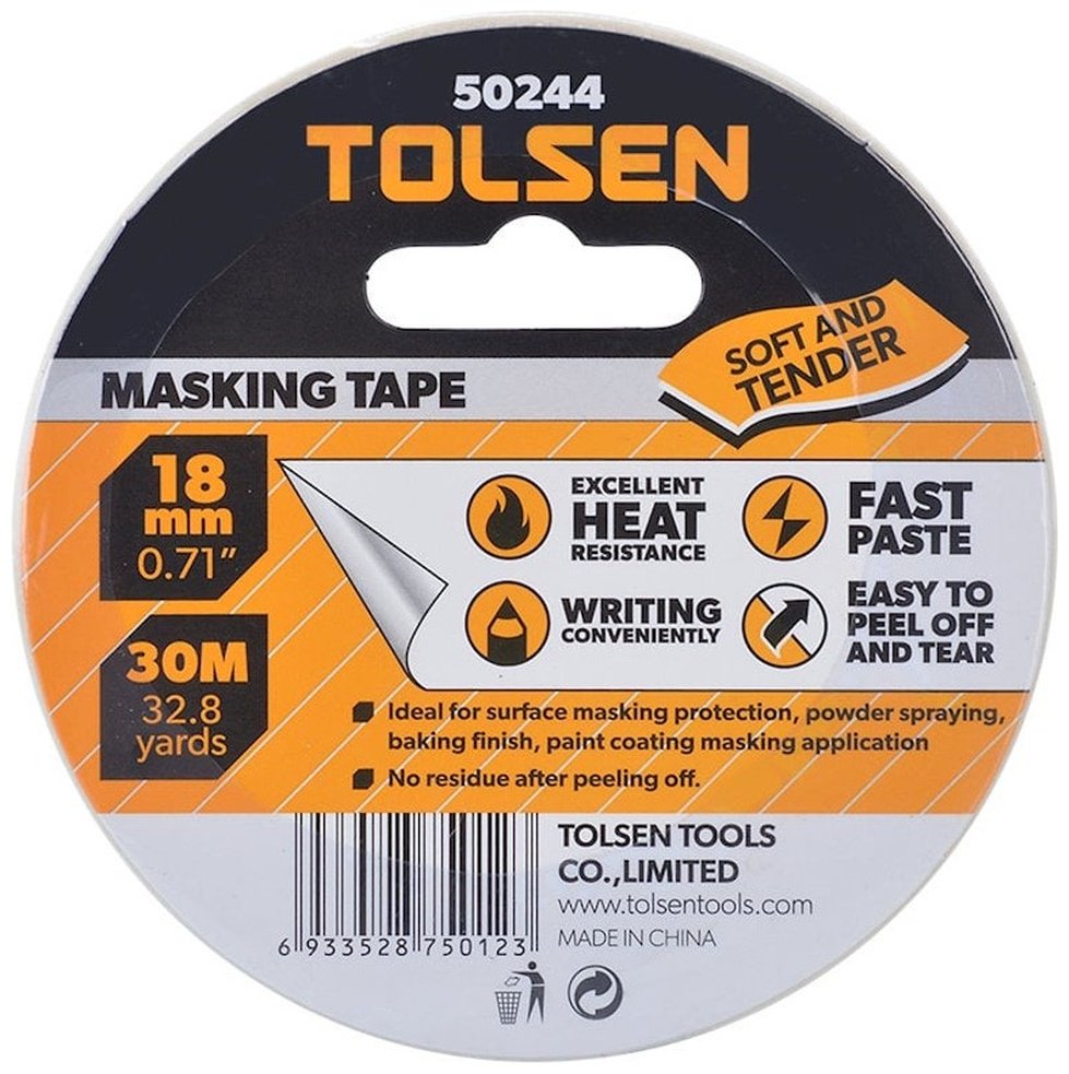 TOLSEN малярная лента 18 мм х 30 м, 1 шт