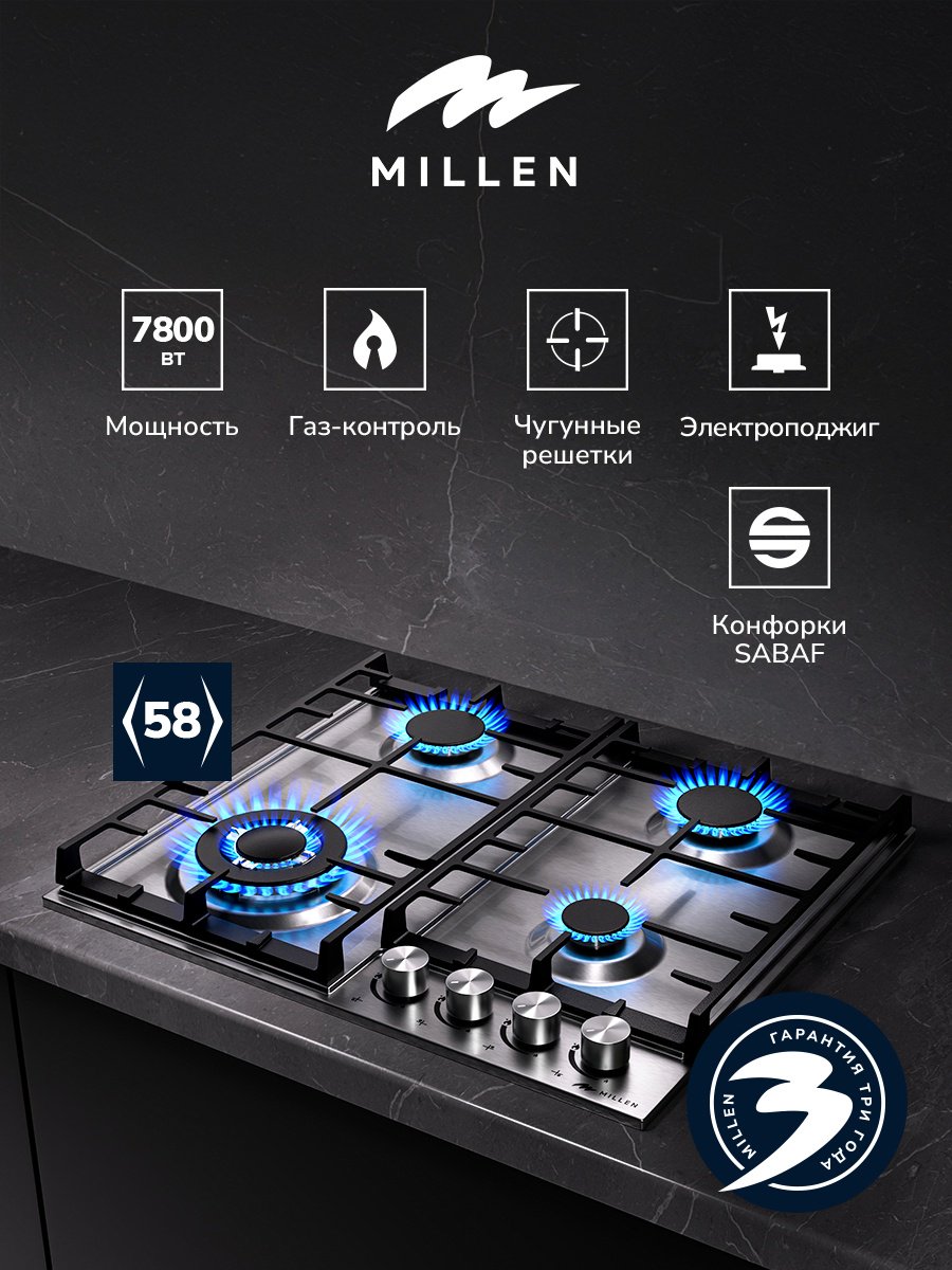 Варочная поверхность MILLEN MILLEN MGH 602 IX стальной купить,NaN