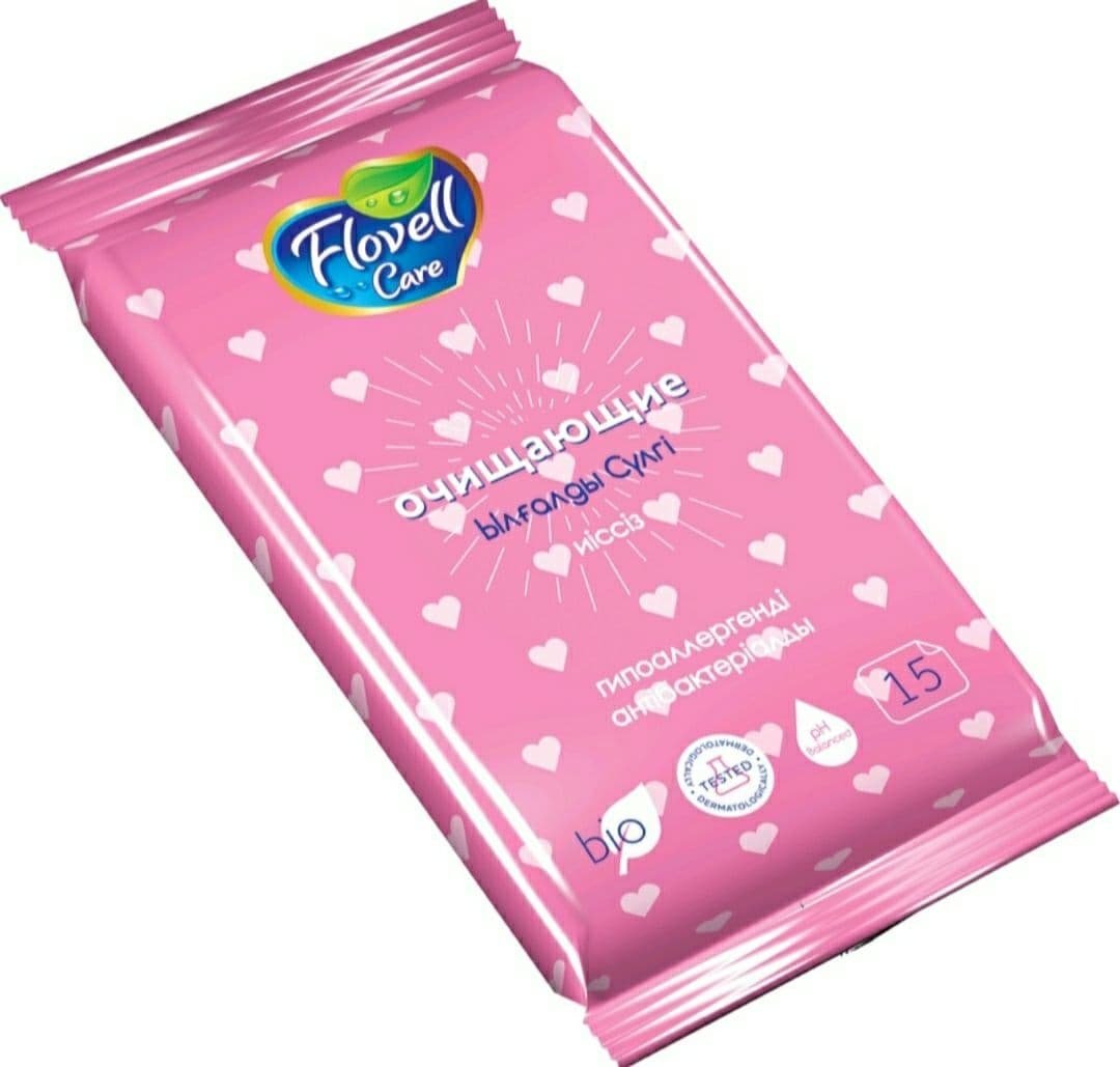 Влажные салфетки Flovell Care очищающие Б/З 15 шт розовый купить,247