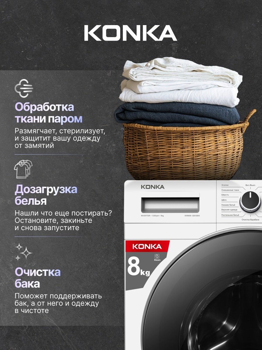 Стиральная машина KONKA KWM08-12B13BW белый