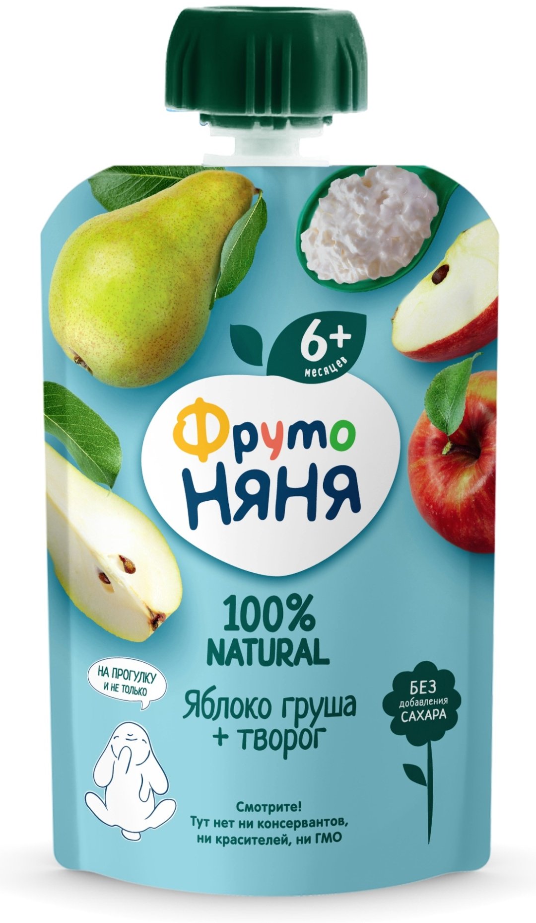 Детское пюре ФрутоНяня Яблоко и груша + творог 90 г, с 6 месяцев купить,NaN