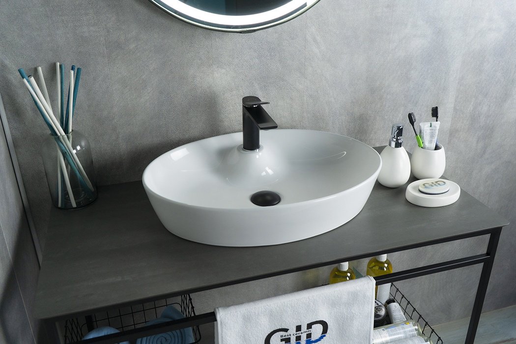 Раковина GID-ceramic N9436 накладная овальная 55х40 см, фаянс