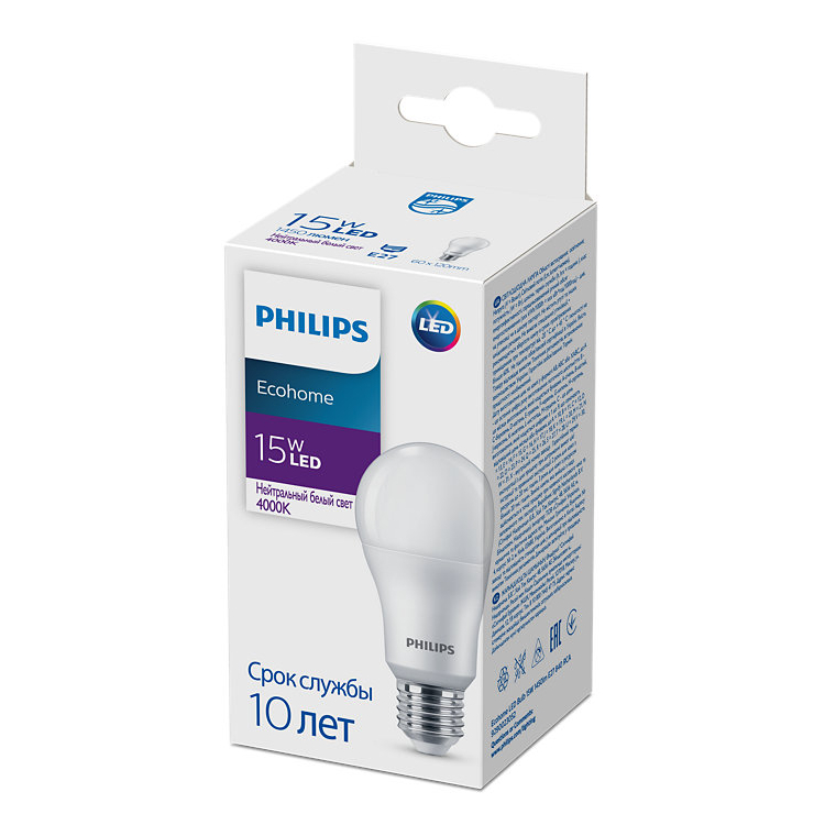 Лампочка LED Philips Ecohome Bulb 15W 1450lm E27 840 RCA купить,NaN