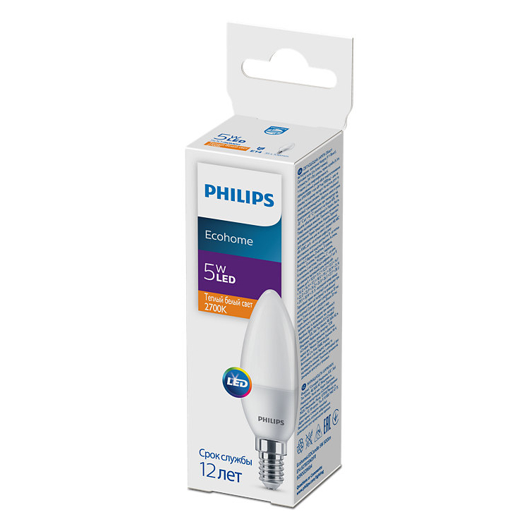 Лампочка LED Philips Ecohome Candle 5W 500lm E14 827B35NDFR купить,NaN