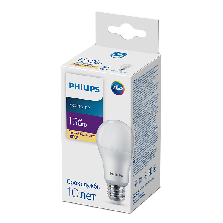 Лампочка LED Philips Ecohome Bulb 15W 1350lm E27 830 RCA купить,NaN