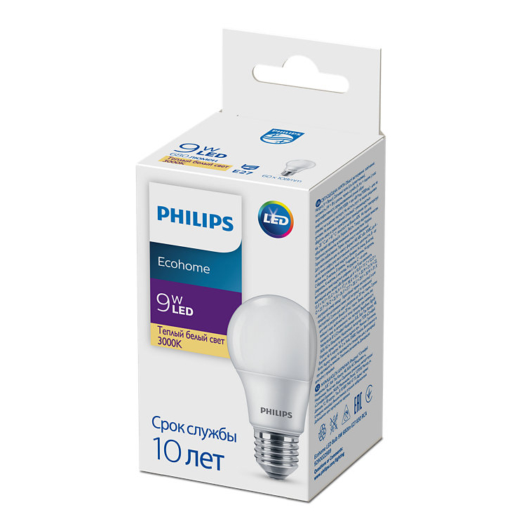 Лампочка LED Philips Ecohome Bulb 9W 680lm E27 830 RCA купить,NaN