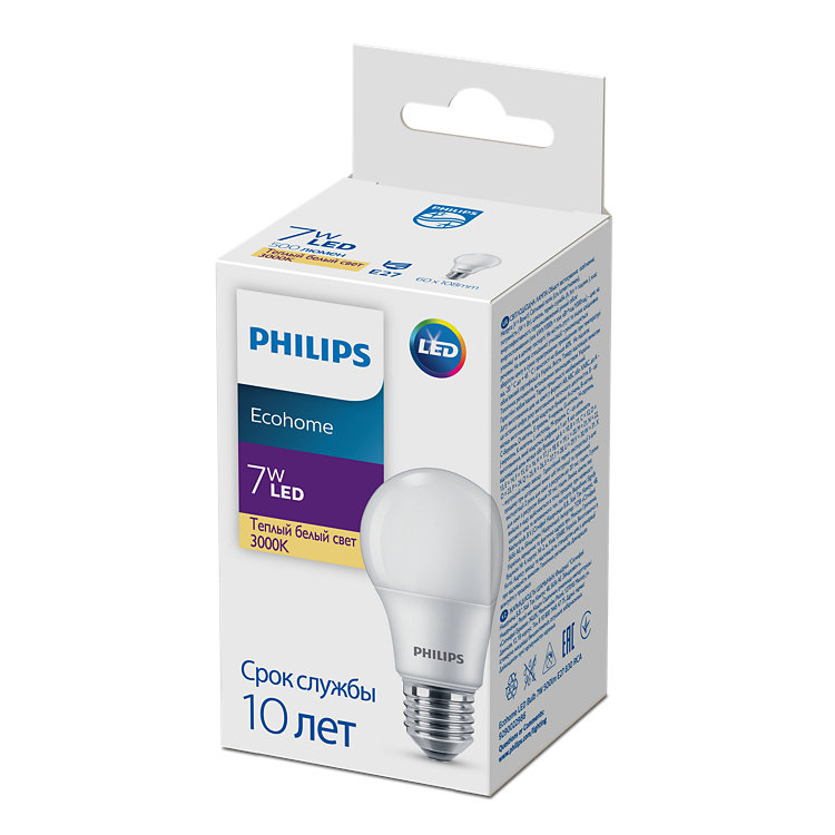 Лампочка LED Philips Ecohome Bulb 7W 500lm E27 830 RCA купить,NaN