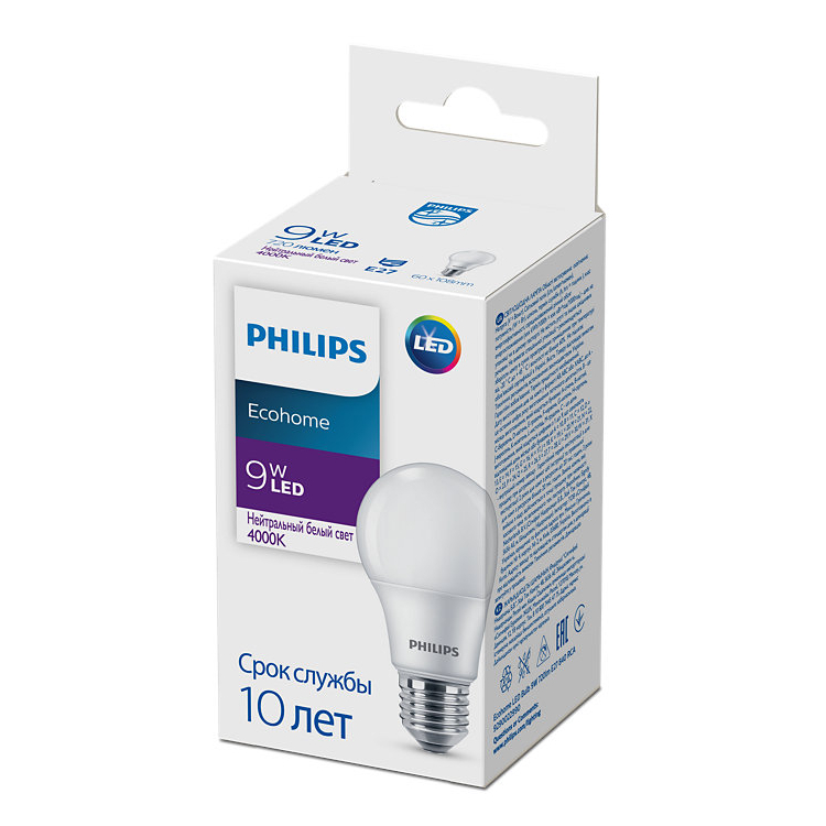 Лампочка LED Philips Ecohome Bulb 9W 720lm E27 840 RCA купить,NaN