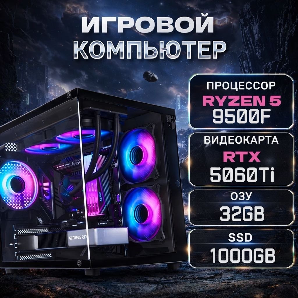 DARKCOMP R5 9500F / RTX 5060 Ti 16 Гб / 32 Гб / SSD 1000 Гб / Win 11 Pro купить,NaN