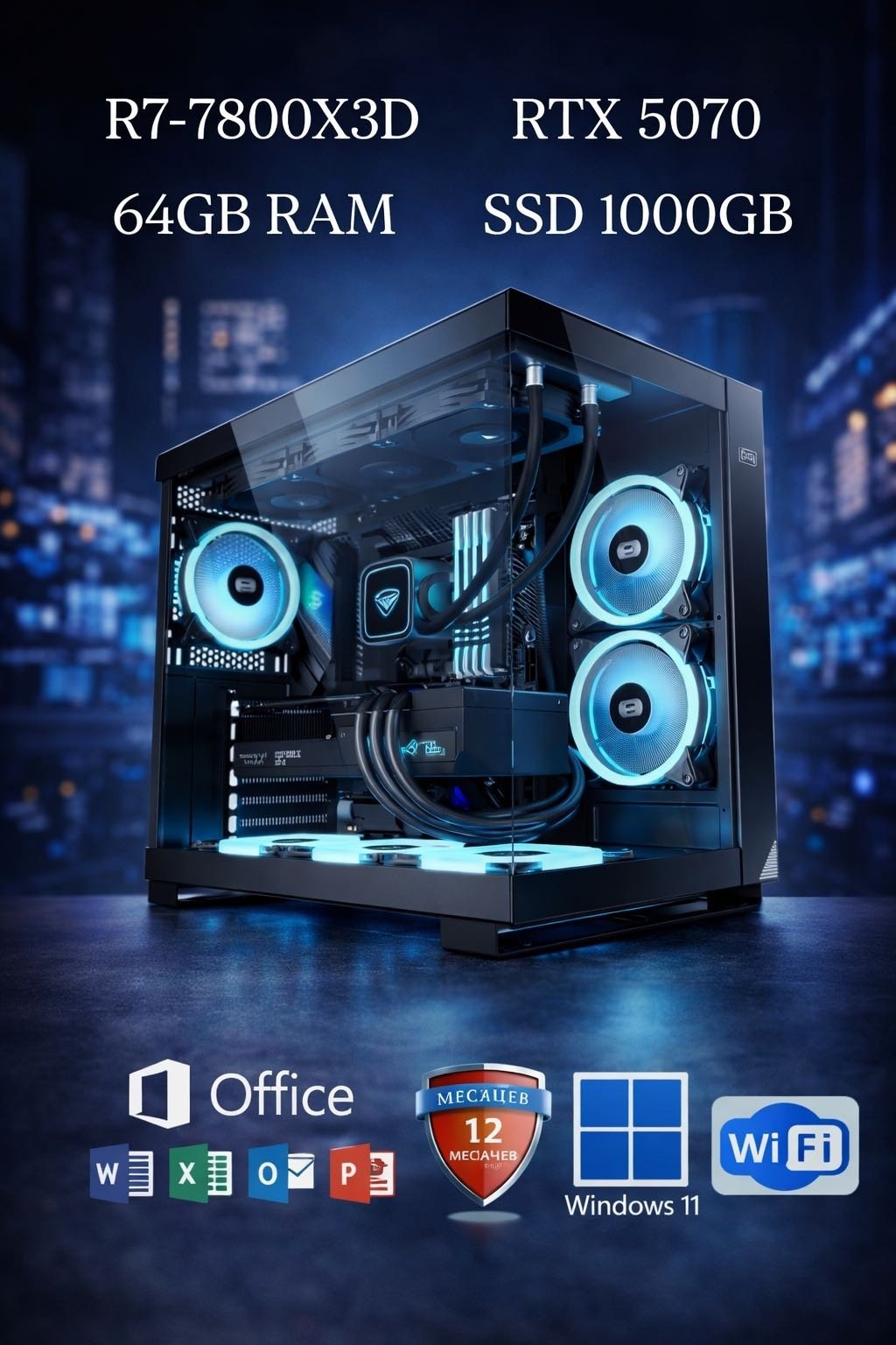 DARKCOMP R7 7800X3D / RTX 5070 12 Гб / 64 Гб / SSD 1000 Гб / Win 11 Pro