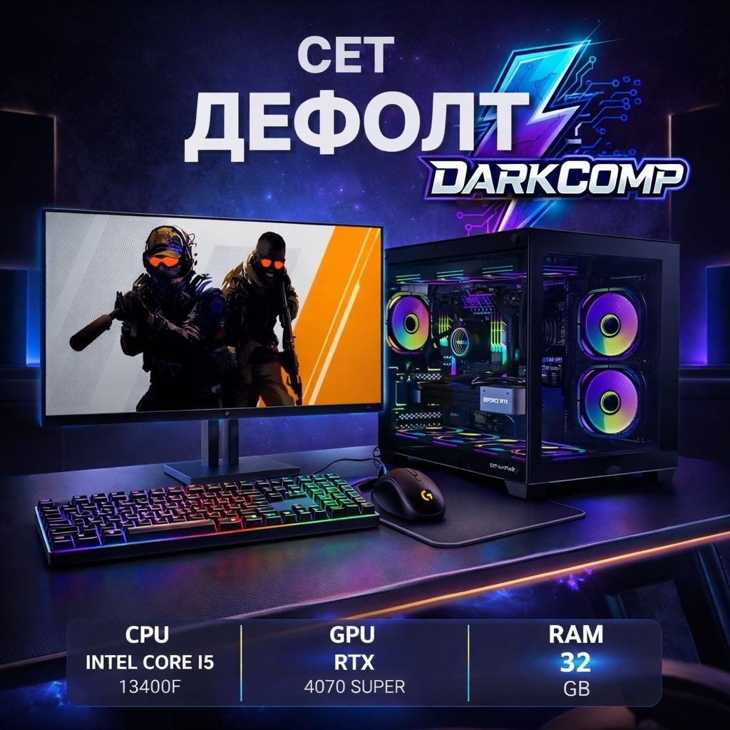 DARKCOMP i5-13400F / RTX 4070 Super 12 Гб / 32 Гб / SSD 1000 Гб / Win 11 Pro