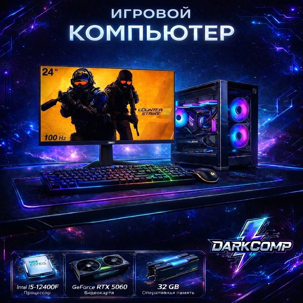 DARKCOMP i5-12400F / RTX 5060 8 Гб / 32 Гб / SSD 1000 Гб / Win 11 Pro