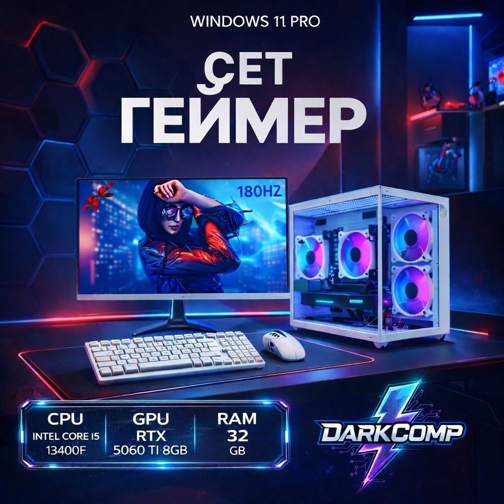 DARKCOMP i5-13400F / RTX 5060 Ti 8 Гб / 32 Гб / SSD 1000 Гб / Win 11 Pro