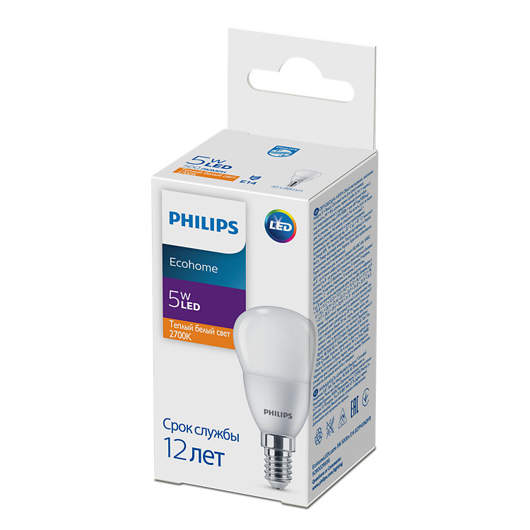 Лампочка LED Philips Ecohome Lustre 5W 500lm E14 827P45NDFR купить,NaN