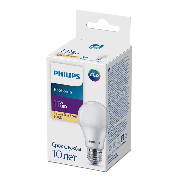 Лампочка LED Philips Ecohome Bulb 11W 900lm E27 830 RCA купить,1200