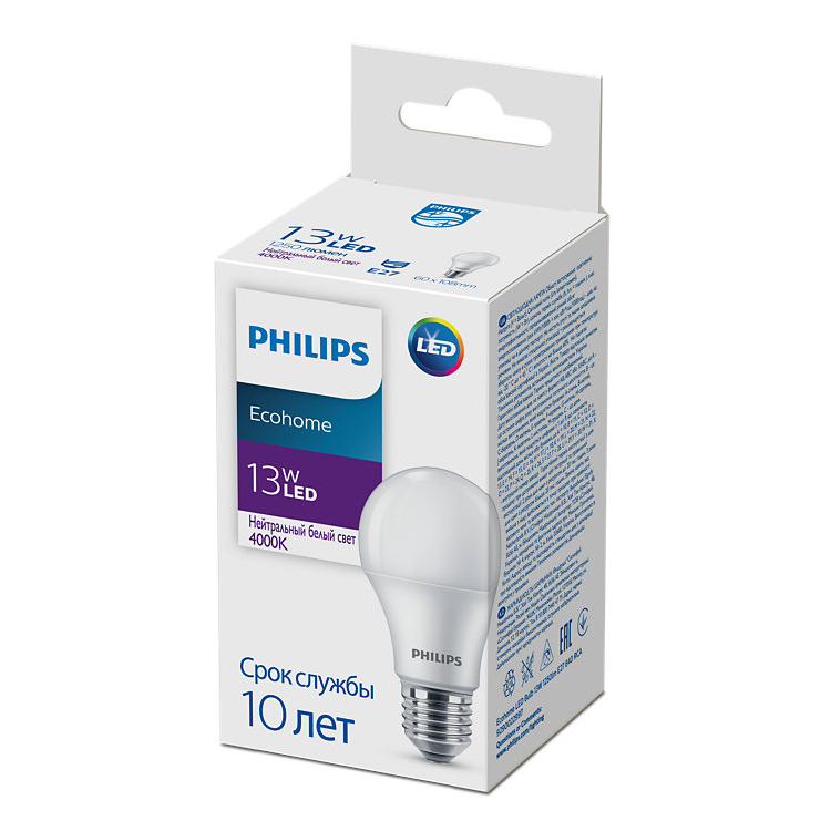 Лампочка LED Philips Ecohome Bulb 13W 1250lm E27 840 RCA купить,NaN