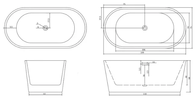 Ванна акриловая Ceruttispa Resia150 150x75x58см белый