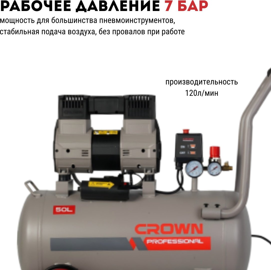 Компрессор безмасляный CROWN CT36151, 7 бар купить,NaN